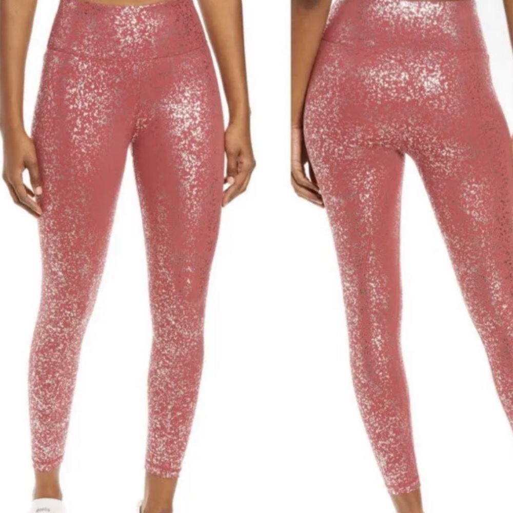 NWT New Sweaty Betty Goddess 7/8 Leggings Size XL Rose Foil Workout